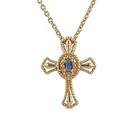 Chain Pendant London Blue Topaz Hydro Gold Plated Brass Handmade Cross Necklace Jewelry