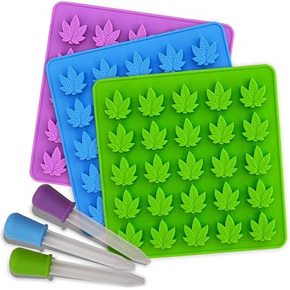 PJ BOLD Marijuana Leaf Gummy Molds Silicone Candy Mold Novelty Gift - 3 Pack