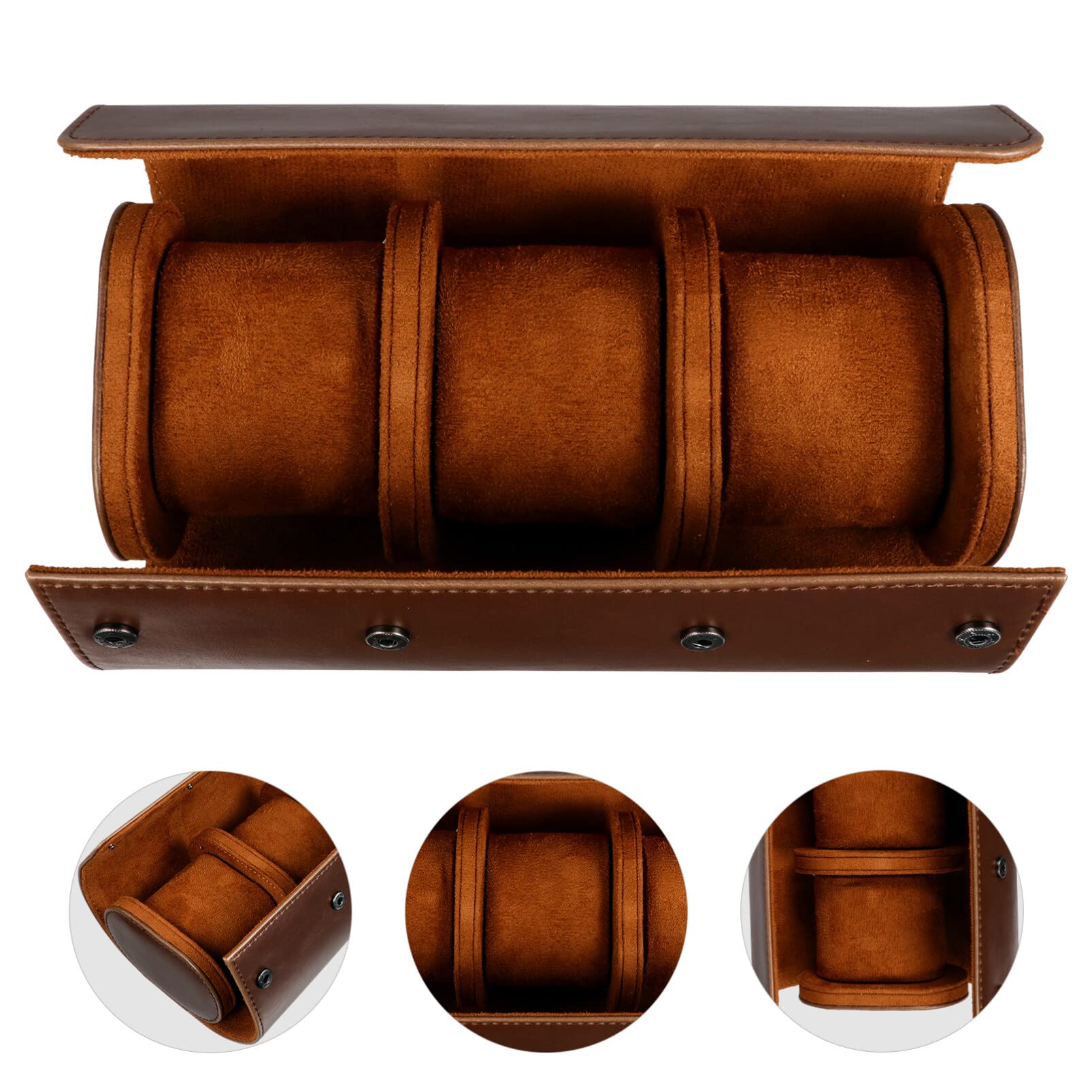 ULTECHNOVO Watch Box Storage Roll, 3 Slots Elastic PU Watch Case- Leather Vintage Display Case Organizer for Watch Jewelry, Portable Use for Traveling