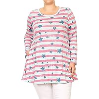 BNY Corner Women Plus Size Printed Jersey Knit Tunic Top with Scoop Neckline
