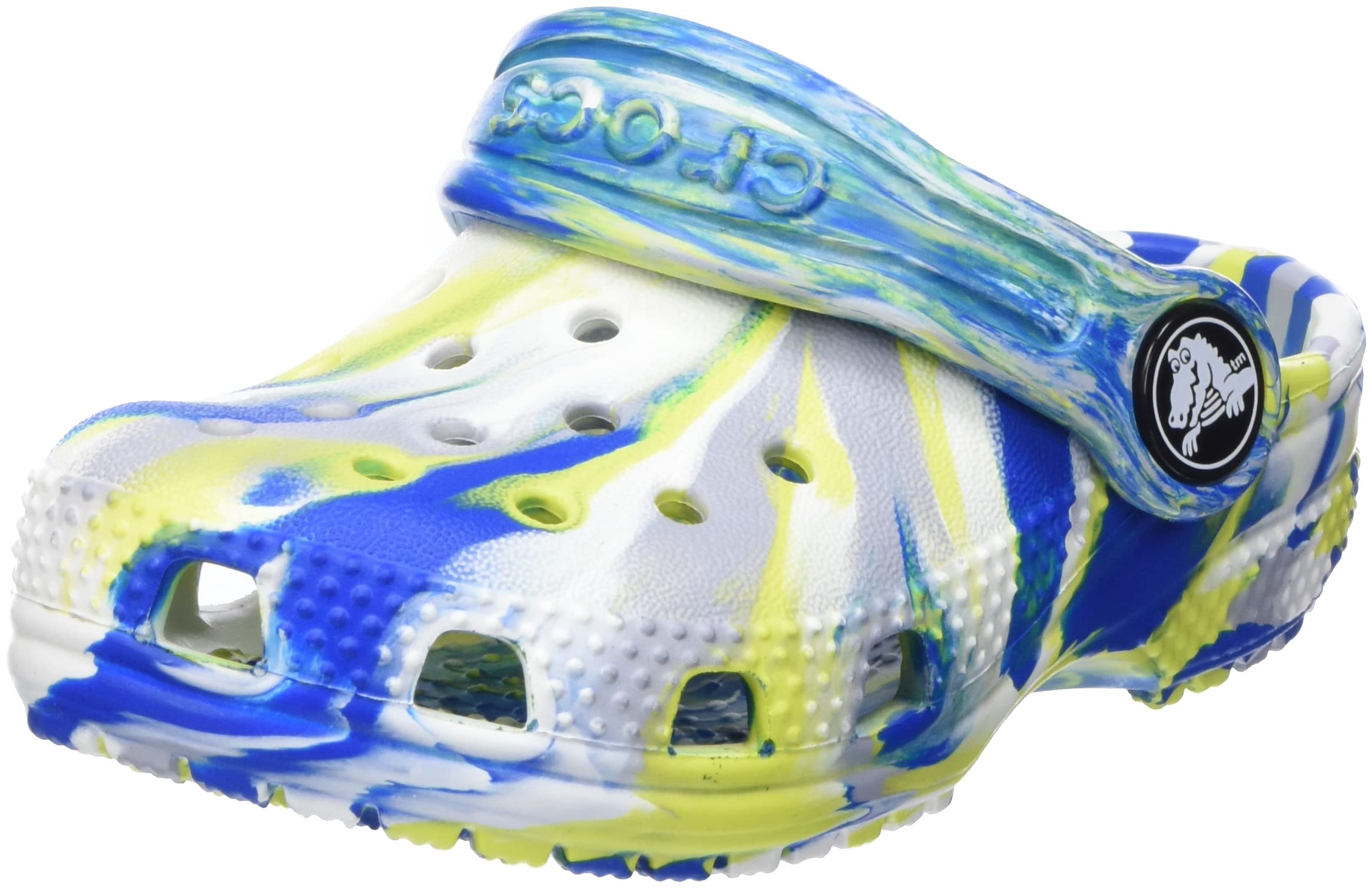 Crocs Kids' Classic Marbled Tie Dye Clog, White/Bright Cobalt, 4 US Unisex Toddler