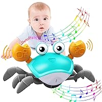 Plnmlls Crawling Crab Baby Toy，Tummy Time Baby Toys with Music and LED Light Will Automatically Avoid Obstacles, Build in Rechargeable Battery for Toddler Interactive Development Toy