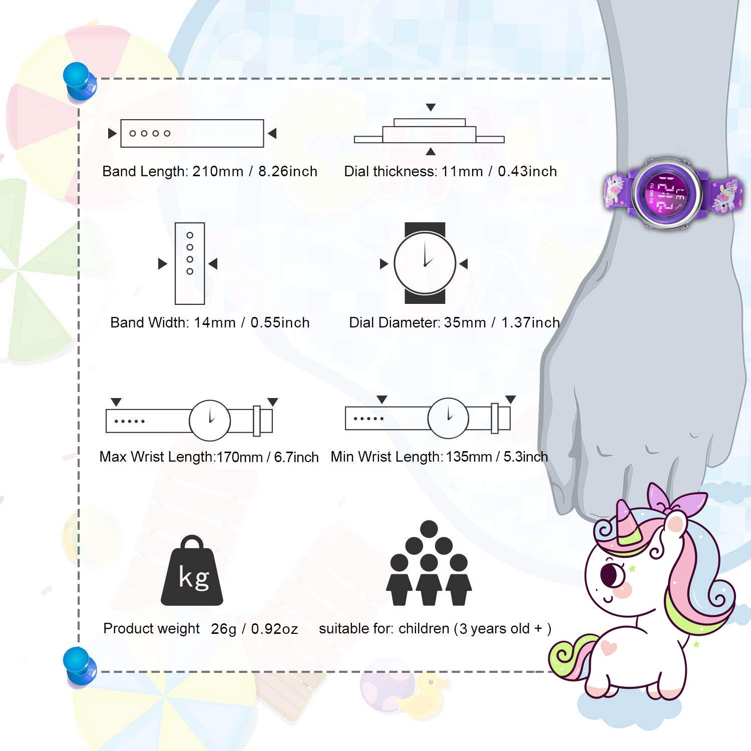 cofuo Girls Digital Watch Age 3-12 for Gifts, 3D Cartoon Waterproof Sports Outdoor LED Electrical Watches with Luminous Alarm Stopwatch Toddler Wristwatch