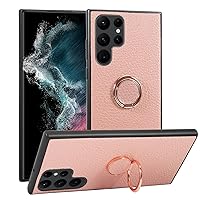 Stylish Slim PU Phone case for Samsung Galaxy A21S A14 A34 A54 4G 5G with Finger Ring Stand Comfortable to Grip Anti-Scratch Back Cover(Pink,A54 5G)