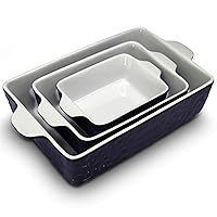 NutriChef 3-Piece Ceramic Casserole Dishes for Oven - Heavy Duty Rectangular Lasagna Baking Pans w/ Premium Nonstick Coating & Handles - PFOS, PTFE, PFOA Free - Microwave & Oven Safe, Royal Blue