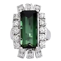 11.67 Carat Natural Green Tourmaline and Diamond (F-G Color, VS1-VS2 Clarity) 14K White Gold Luxury Cocktail Ring for Women Exclusively Handcrafted in USA