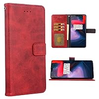 Asuwish Compatible with OnePlus 6 Wallet Case Leather Flip Cover Card Holder Stand Cell Accessories Folio Purse Phone Cases for OnePlus6 A6000 One Plus6 1 Plus 1plus Six One+ 1+ 6 Women Men Red