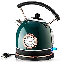 1.7L Electric Water Kettle with Temperature Gauge, Hot Water Boiler & Tea Heater with Curved Handle, Visible Water Level Line, Led Light, Auto Shut-Off&Boil-Dry Protection,Green