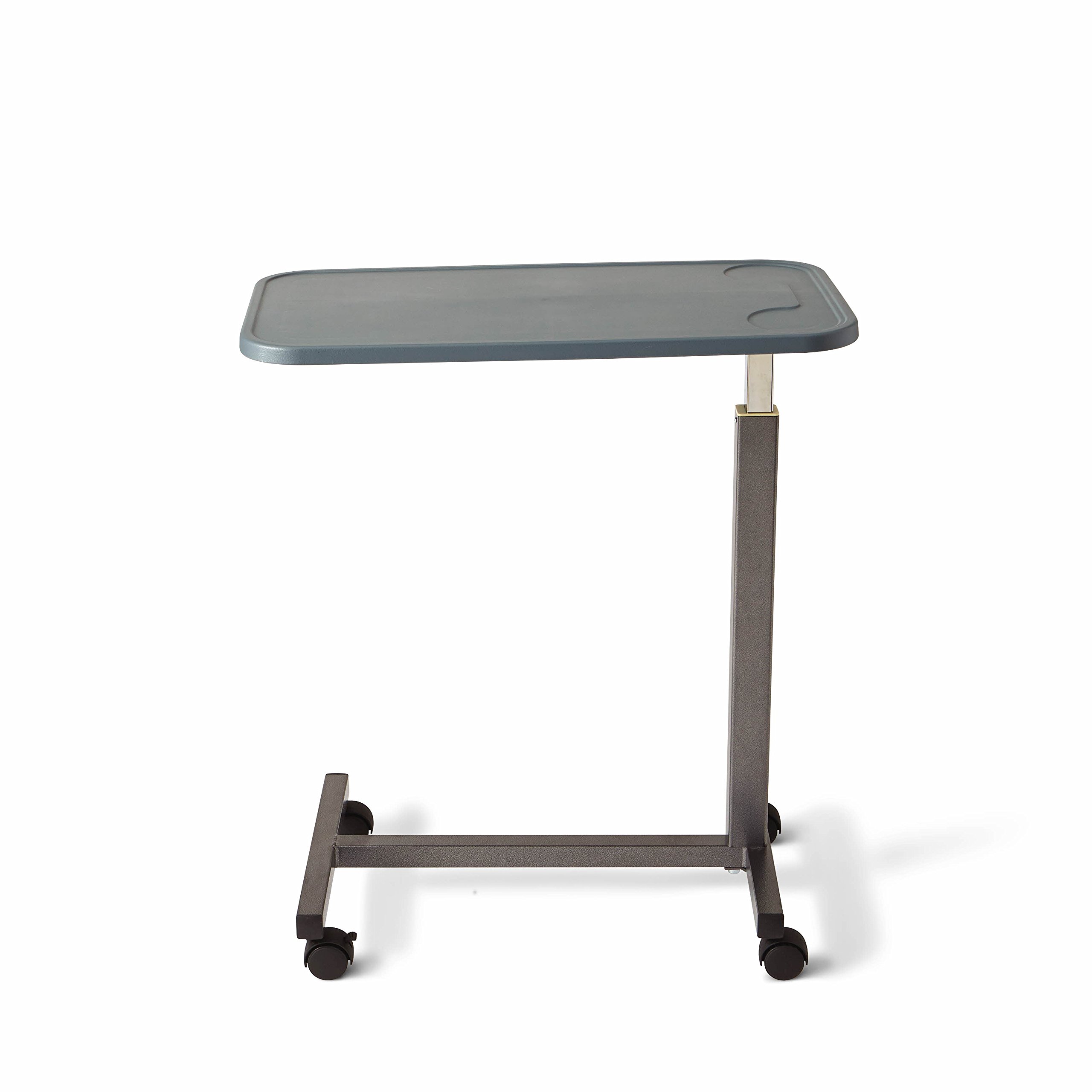 Medline Adjustable Overbed Bedside Table with Wheels, Great for Hospital Use or At Home as Bed Tray, Composite Table Top GREY 30X15