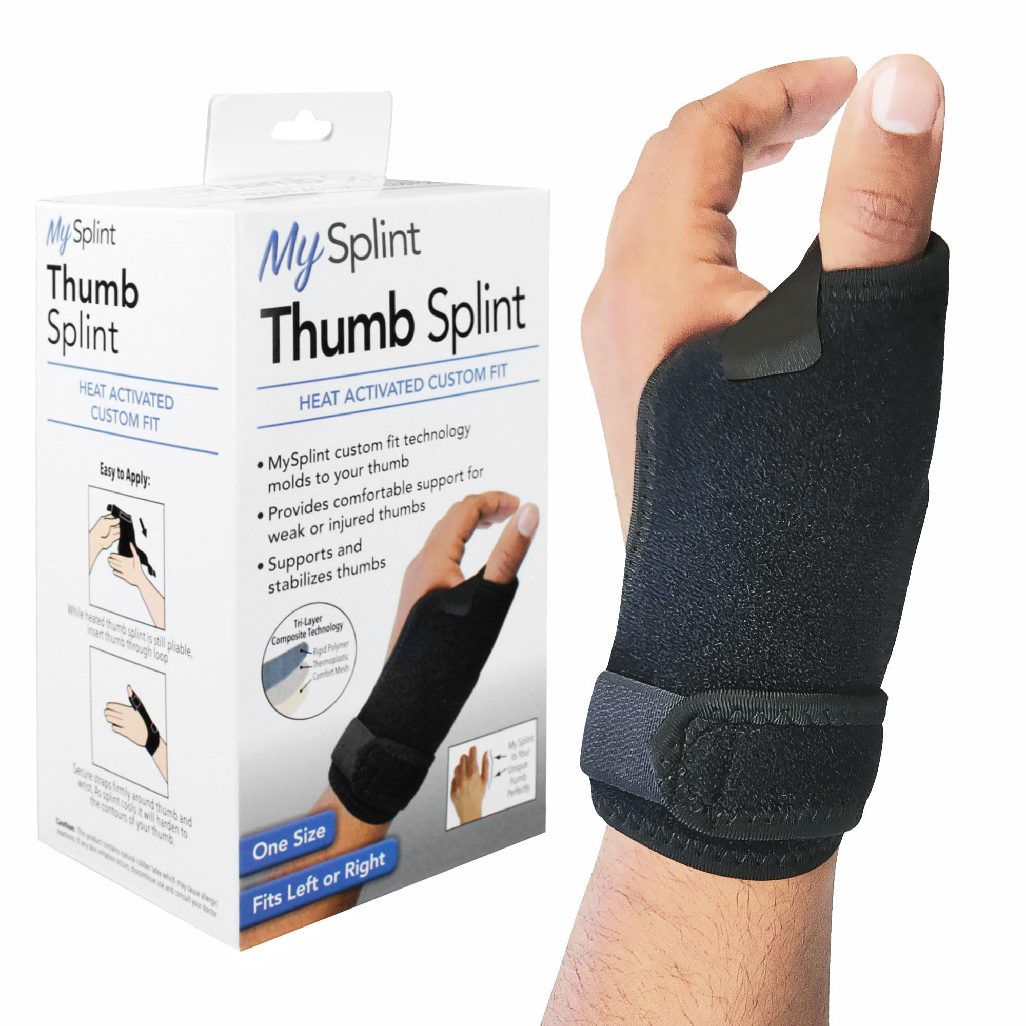 MySplint Custom Fit Thumb Splint, Moldable Thermoplastic Thumb Brace for Strains, Sprains, Thumb Injury and More, One Size