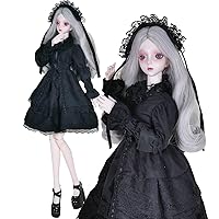 1/3 BJD Doll 24.4in Girl in Gothic Black Dress Move Joint SD Doll Handmade Makeup