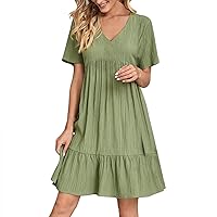 Women's Dresses Summer Dress Womens V Neck A Line Solid Color Casua Skinny Ruffle Solid Mini Dresses(GN1,Medium