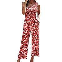 Summer Women One Shoulder Sleeveless Jumpsuit High Waist Long Pants Graphic Print Sexy Casual Romper With Pockets