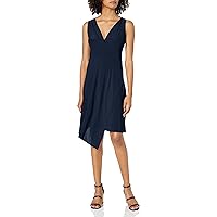 Star Vixen Women's Sleeveless Asymmetrical Faux-Wrap Dress with Fold-Over Collar