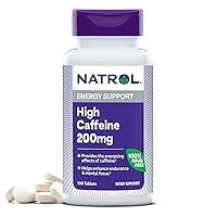 Natrol High Caffeine Tablets, Energy Support, Helps Enhance Endurance and Mental Focus, Caffeine Supplement, Fatigue, Pre-Workout, Extra Strength, 200mg, Unflavored, 100.0 Count