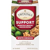 Twinings Superblends Supportive Ginger Tea - Lime & Ginger Immunity Tea Spiced with Cinnamon and Cloves - Naturally Caffeine-Free Herbal Tea Bags Individually Wrapped, 18 Count