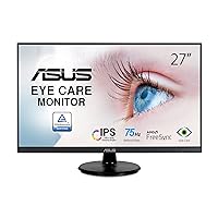 ASUS 27” 1080P Monitor (VA27DQ) - Full HD, IPS, 75Hz, Speakers, Adaptive-sync/FreeSync, Low Blue Light, Flicker Free, VESA Mountable, Frameless, HDMI, VGA, DisplayPort, Tilt Adjustable (Renewed)