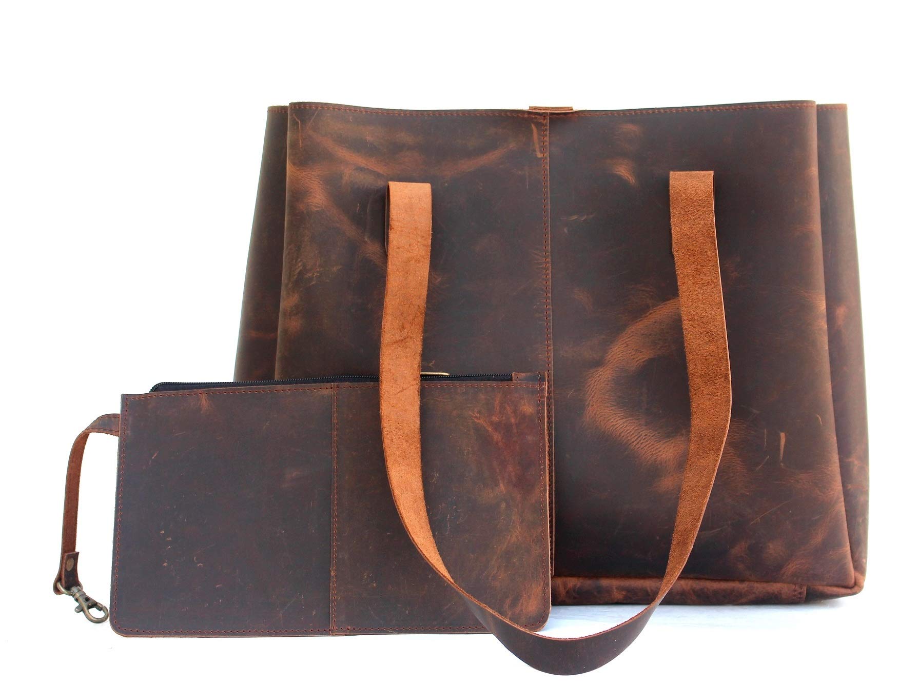 KomalC Genuine Soft Chicago Buff Leather Tote Bag Elegant Shopper Shou