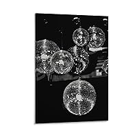 BLUDUG Disco Ball 70s Poster Vintage Bar Decorative Lights Black And White Art Posters Canvas Painting Posters And Prints Wall Art Pictures for Living Room Bedroom Decor 24x36inch(60x90cm)