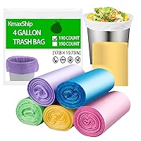 4 Gallon Small Trash Bags - 110 Count 4 Gallon Trash Bag for Office Bedroom, Small Garbage Bags for Bathroom, 4 Gallon Small Trash Can Liners-Colorful