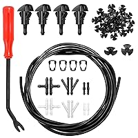 Windshield Washer Nozzles Kit, Windshield Washer Hose Kit with 4M Washer Fluid Hose, 4pcs Sprayer Nozzles & Gasket, 12pcs Connectors, 30 pcs Hood Retainers and 1 Tool Suitable for Most Car