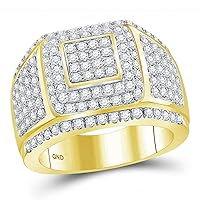 The Diamond Deal 14kt Yellow Gold Mens Round Diamond Cushion Cluster Ring 2-1/2 Cttw