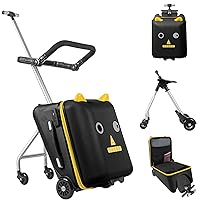 Ride on Suitcase for Kids, 20 inch Hardside Kids Luggage Ride on,Large Suitcases with Child Seat Design with 4 Universal Wheels Help Your Child Travel, Gift as Kids(Black)