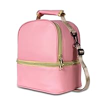 Insulated Lunch Backpack for Women, Double Deck Lunch Bag Backpack, Small Cooler Tote Bag With Removable Shoulder Strap, for Office, Work, Picnic, Beach (Pink)