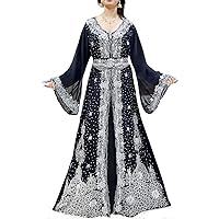 Black and Silver Beaded Work Moroccan Kaftan Dress for Women African Wedding Moroccan Caftan Long Dresses