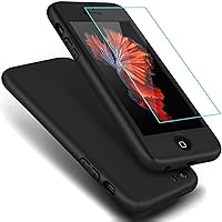 COOLQO Compatible for iPhone 5S/5 Case, Full Body Coverage Ultra-Thin Hard Hybrid Plastic with [Slim Tempered Glass Screen Protector] Protective Case Cover & Skin - Black