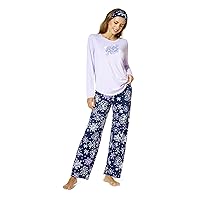 HUE Women’s Timeless Soft Jersey Winter 3 Piece PJ Gift Set Includes PJ Top, Printed PJ Pant, Cozy Socks or Matching Headband