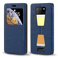for Unihertz Tank 2 Case, Wood Grain Leather Case with Card Holder and Window, Magnetic Flip Cover for Unihertz 8849 Tank 2 (6.81”) Blue