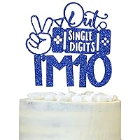 Gaming Happy 10th Birthday Cake Topper, Level 10 Unlocked, Peace Out Single Digits I'm 10, Double Digits Ten, Glittery Video Game Themed 10th Birthday Party Decorations (Blue)