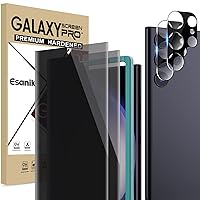 Esanik [2+2Pack Privacy Screen Protector for Samsung Galaxy S23 Ultra 6.8-inch Anti Spy PET Film(NOT Glass) with Easy Installation Frame + Camera Lens Protector Fingerprint ID Compatible
