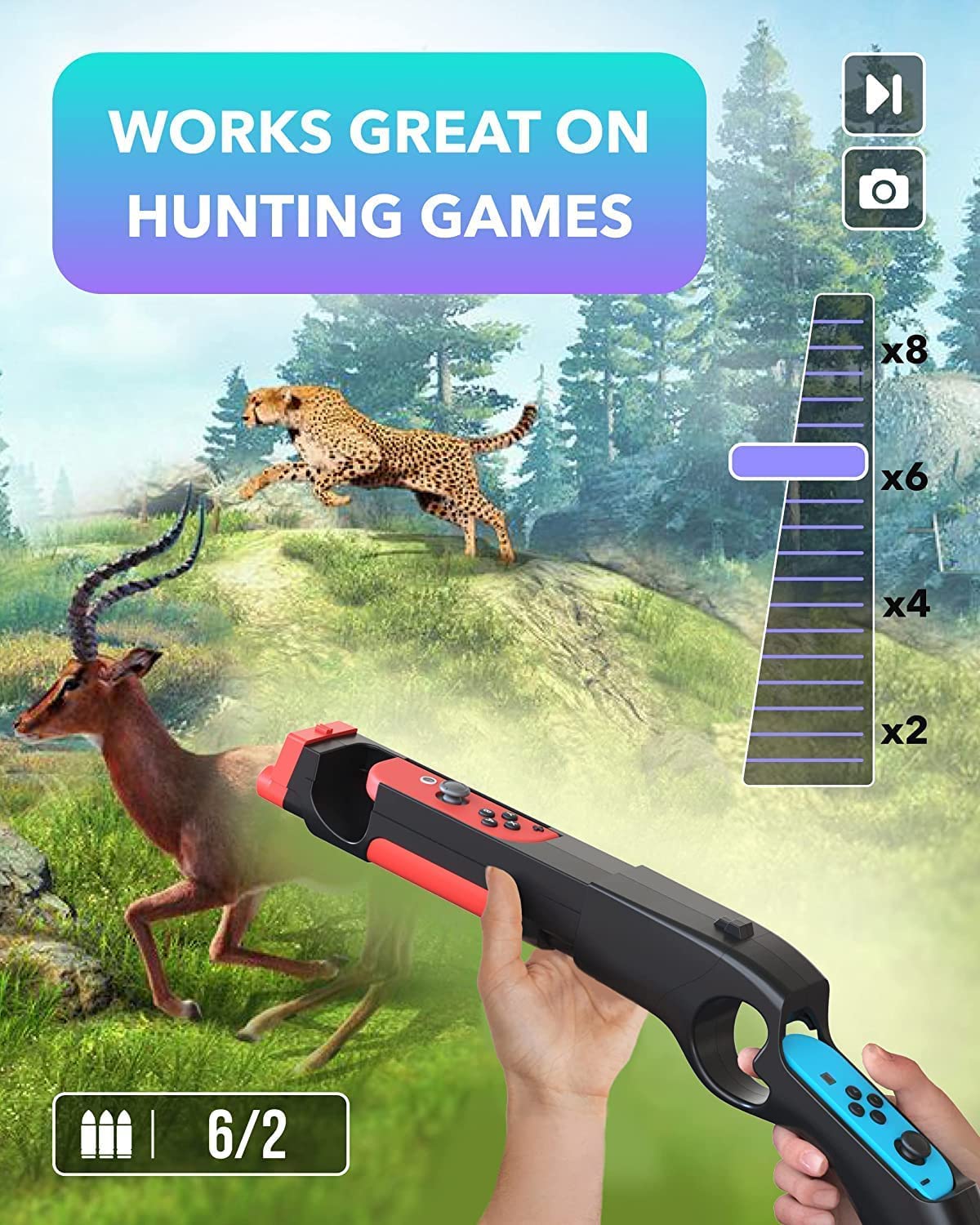 Switch Shooting Game Hunting Gun for Nintendo Switch OLED Joycon Controller, Kethvoz Gun Grip for Nintendo Switch Shooter Games Splatoon 2 Wolfenstein II Hunting Simulator Fortnite