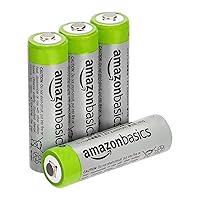 Amazon Basics 4-Pack Rechargeable AA NiMH High-Capacity Batteries, 2400 mAh, Recharge up to 400x Times, Pre-Charged