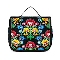 Polish Folk Art Floral Pattern Toiletry Bag Hanging Wash Bag Travel Makeup Bag Organizer Cosmetic Bag for Women Men