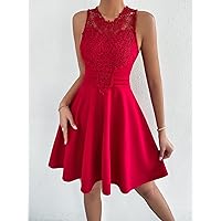 Easter Dress for Women Tie Backless Cut Out Back Pleated Dress (Color : Red, Size : XS)