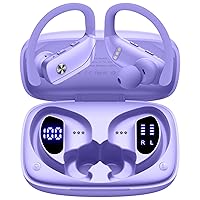 bmani Wireless Earbuds Bluetooth Headphones 48hrs Play Back Sport Earphones with LED Display Over-Ear Buds with Earhooks Built-in Mic Headset for Workout Purple