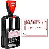 Self-Inking Rubber Date Office Stamp with Received Phrase - Red Ink - 12-Year Band