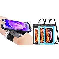 Newppon 360° Rotatable Cell Phone Running Armband with Airpods Pro Holder & Newppon 3 Pack Waterproof Cell Phone Pouch for iPhone 13 12 11 Pro Max Samsung Galaxy S22 Pixel for Workout Exercise Beach