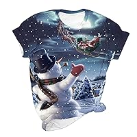 Christmas Shirt Women Xmas T-Shirt Santa Snowman Graphic Shirt Xmas Holiday Shirt Tops Short Sleeve Casual Tee Shirts