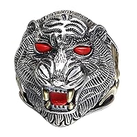 Two Tone 925 Sterling Silver Tiger Head Ring Jewelry with Stones for Men Boys Open and Adjustable