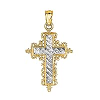 Jewelry Affairs 14k 2 Tone Gold Diamond Cut Round Filigree Design Cross Pendant