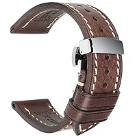 REZERO Handmade Genuine Leather Watch Band, 18mm 19mm 20mm 21mm 22mm 23mm 24mm 26mm Leather Watch Strap with Stainless Steel Deployment Buckle for Men Women
