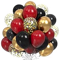 Black Red Gold Latex Balloons, 60Pcs 12 Inch Red Black Gold Balloons with Gold Confetti Balloons for Birthday Gender Reveal Anniversary Wedding New Year Christmas Halloween Party Decor