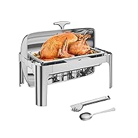 9QT Roll Top Chafing Dish Buffet Complete Set,Stainless Steel Chafer with Full Size Pan, Rectangle Catering Warmer Server for Parties Catering