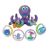 Bundle of Nuby Floating Octopus Toy with 3 Hoopla Rings - BPA Free Baby Bath Toy for Boys and Girls + Nuby Bubbly Buds Bath Toys, BPA Free