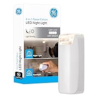 GE 4-in-1 LED Power Failure Light, 1 Pack, Plug-In, Dusk-to-Dawn Sensor, Auto On/Off, 40 Lumens, Functions as an Emergency Flashlight, Task Light, LED Night Light, & Power Failure Light, White, 37373