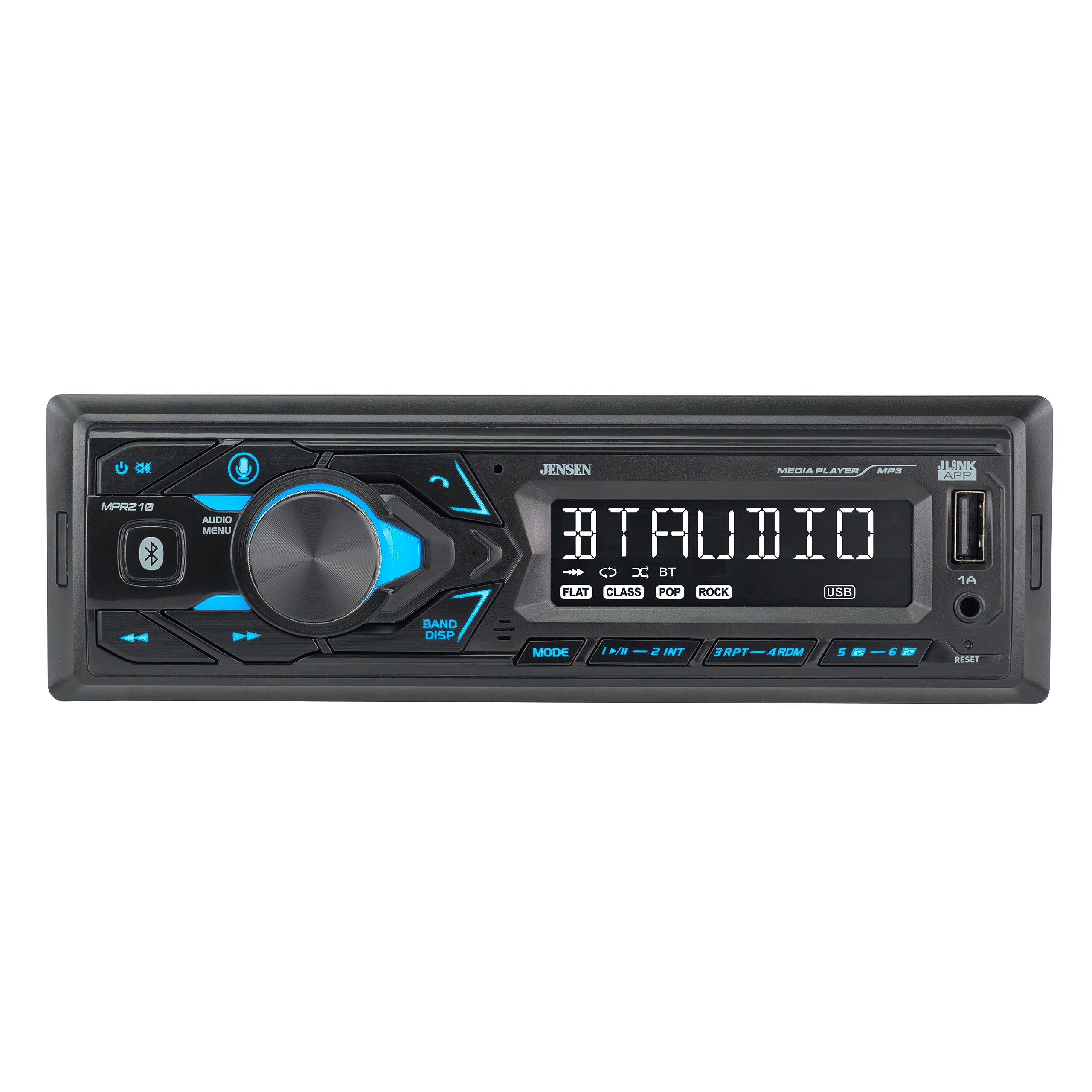 JENSEN MPR210 7 Character LCD Single DIN Car Stereo Radio | Push to Talk Assistant | Bluetooth Hands Free Calling & Music Streaming | AM/FM Radio | USB Playback & Charging | Not a CD Player